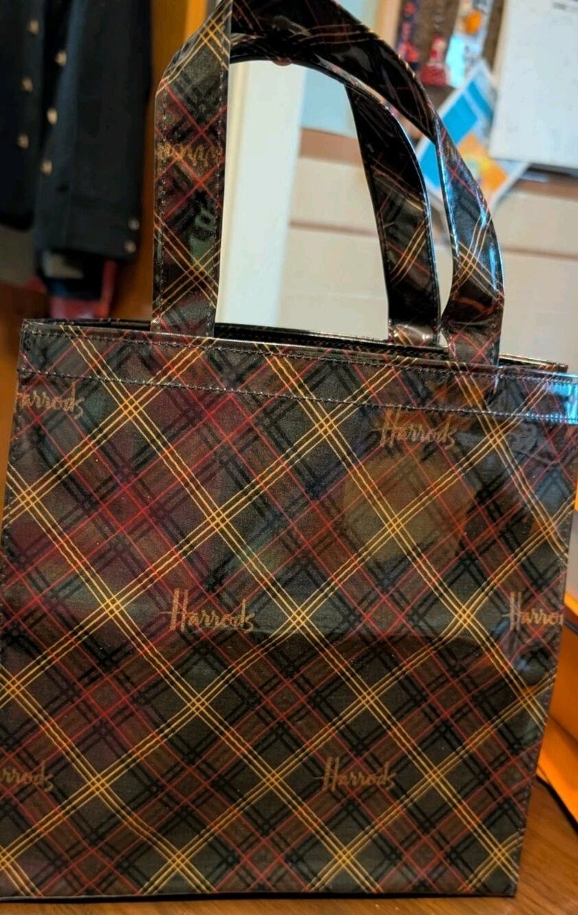 Harrods PVC Shopping Tote Bag Reusable Plaid NEW